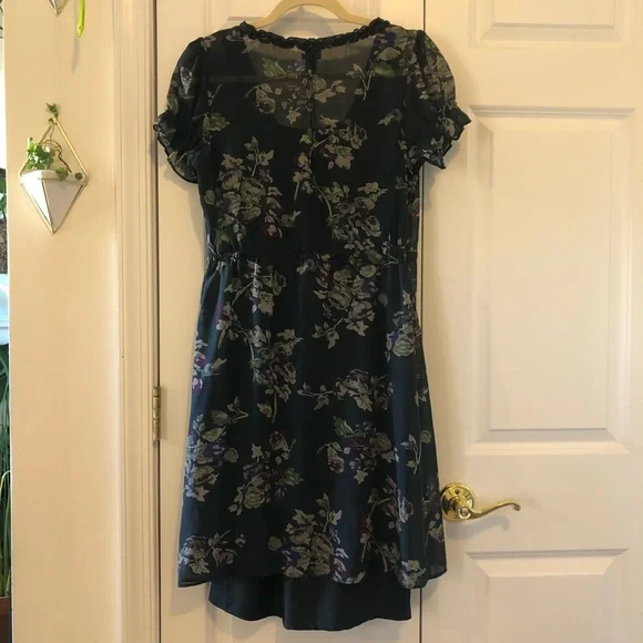 Converse | Navy Floral Short Sleeve Ruffle Print Fit & Flare Dress Size S - Picture 9 of 13